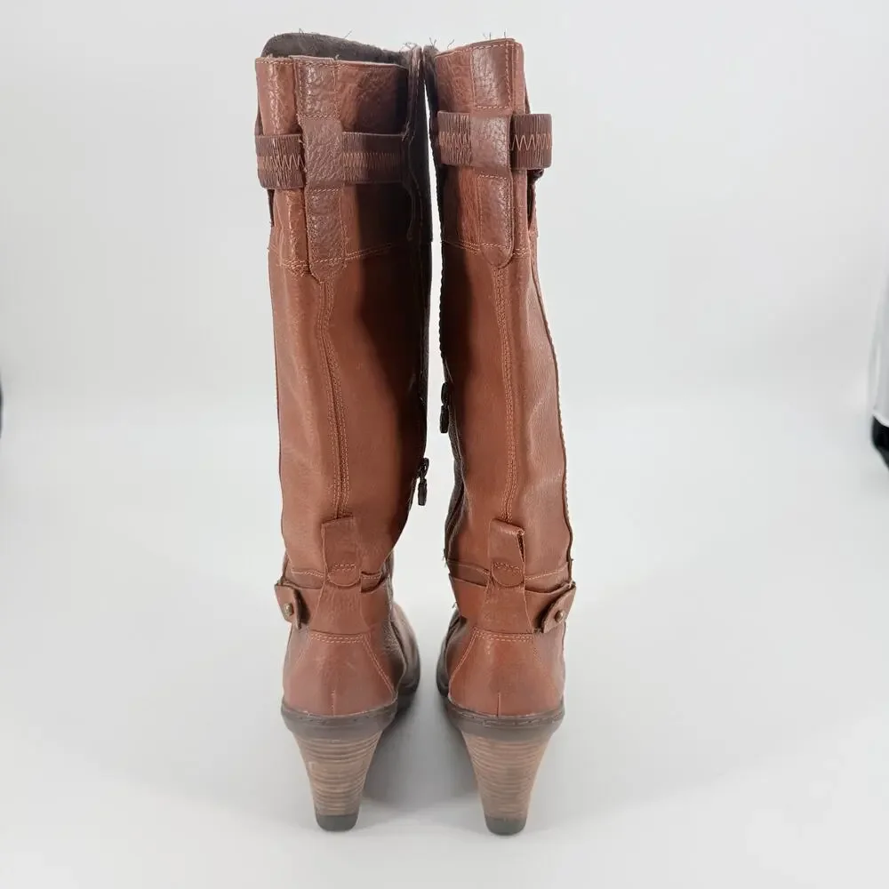 Timberland Stratham Heights Womens Brown Leather Wedge Tall Knee Boots 9 Lined